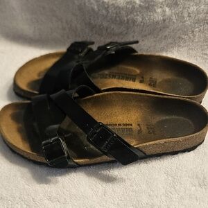 BIRKENSTOCK Yao Balance Sandals Slides Patent Leather Black Women's Sz 8/39
